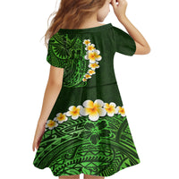 Green Polynesia Kid Short Sleeve Dress Plumeria Tropical Leaves With Galaxy Polynesian Art LT14 - Polynesian Pride