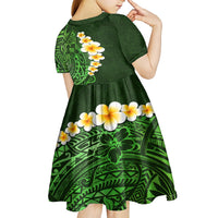 Green Polynesia Kid Short Sleeve Dress Plumeria Tropical Leaves With Galaxy Polynesian Art LT14 - Polynesian Pride