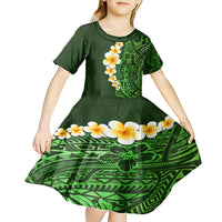 Green Polynesia Kid Short Sleeve Dress Plumeria Tropical Leaves With Galaxy Polynesian Art LT14 - Polynesian Pride