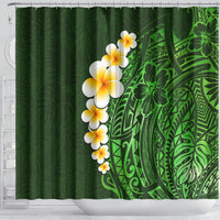 Green Polynesia Shower Curtain Plumeria Tropical Leaves With Galaxy Polynesian Art LT14 - Polynesian Pride
