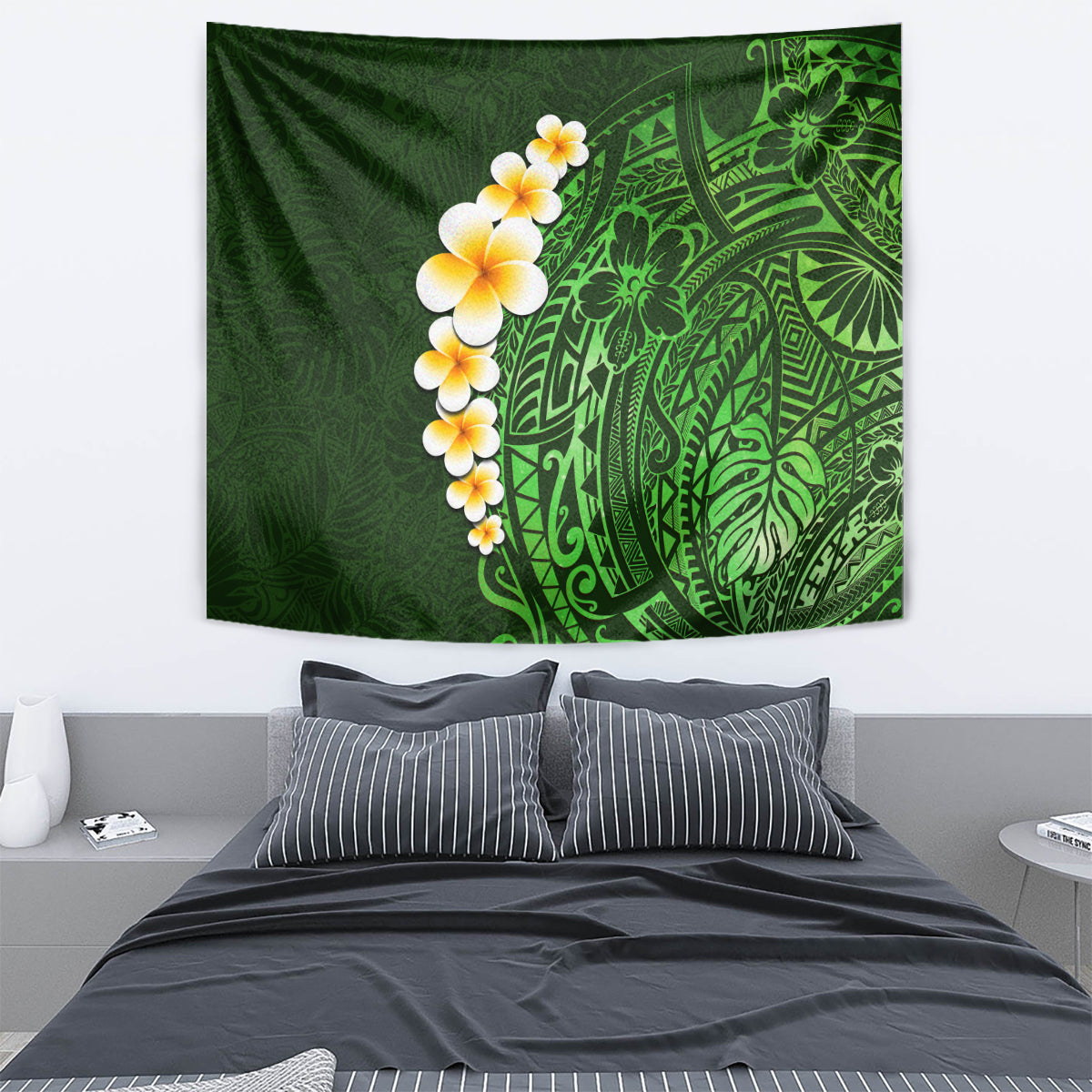 Green Polynesia Tapestry Plumeria Tropical Leaves With Galaxy Polynesian Art LT14 - Polynesian Pride