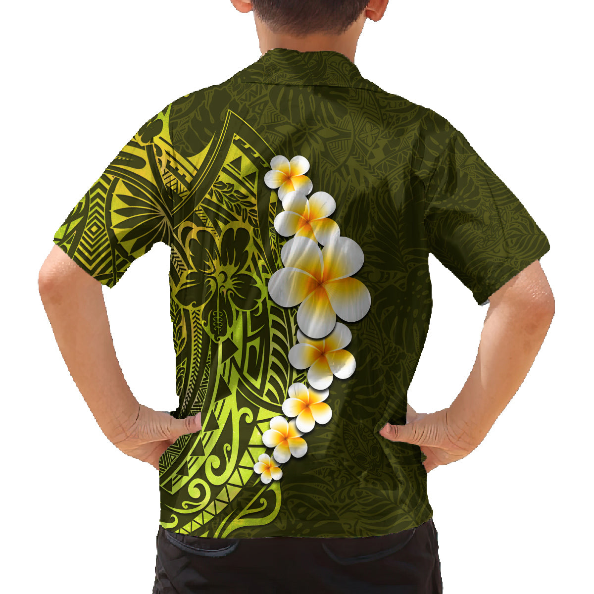 Lime Green Tropical Plumeria With Galaxy Polynesian Art Family Matching Tank Maxi Dress and Hawaiian Shirt LT14 - Polynesian Pride