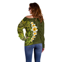 Lime Green Tropical Plumeria With Galaxy Polynesian Art Off Shoulder Sweater LT14 - Polynesian Pride