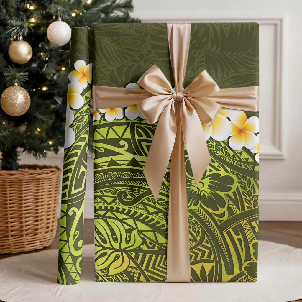 Lime Green Polynesia Wrapping Paper Plumeria Tropical Leaves With Galaxy Polynesian Art