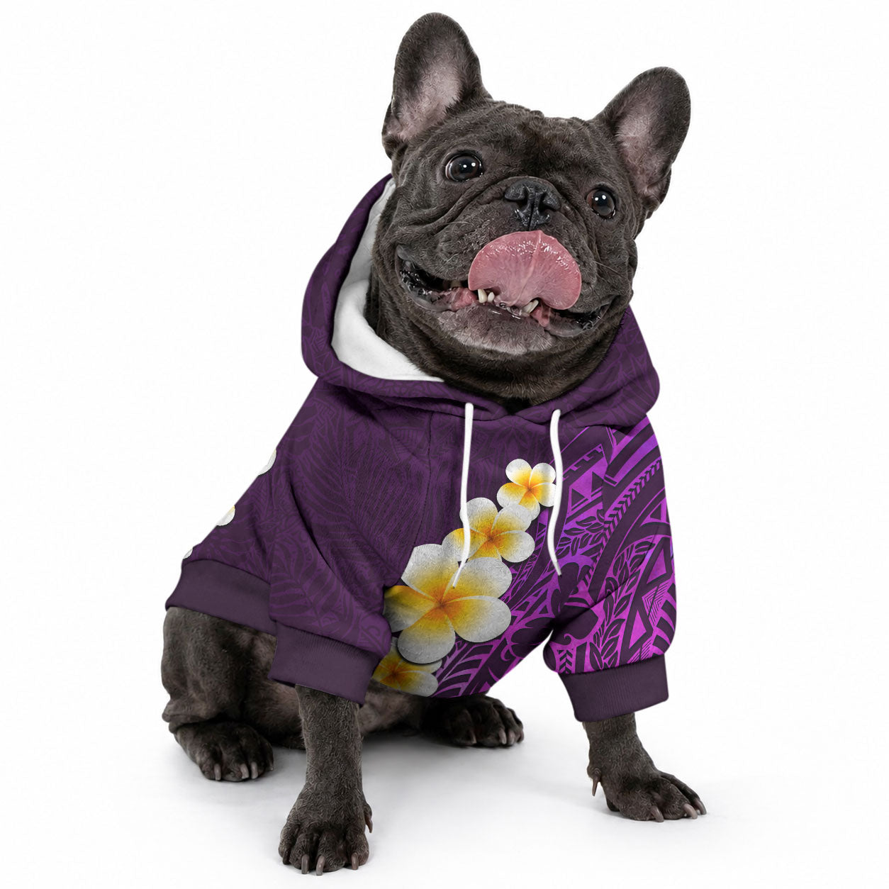Purple Tropical Plumeria With Galaxy Polynesian Art Pet Hoodie