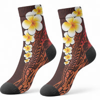 Red Tropical Plumeria With Galaxy Polynesian Art Crew Socks LT14 - Polynesian Pride