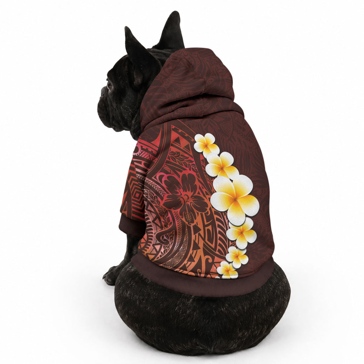 Red Tropical Plumeria With Galaxy Polynesian Art Pet Hoodie