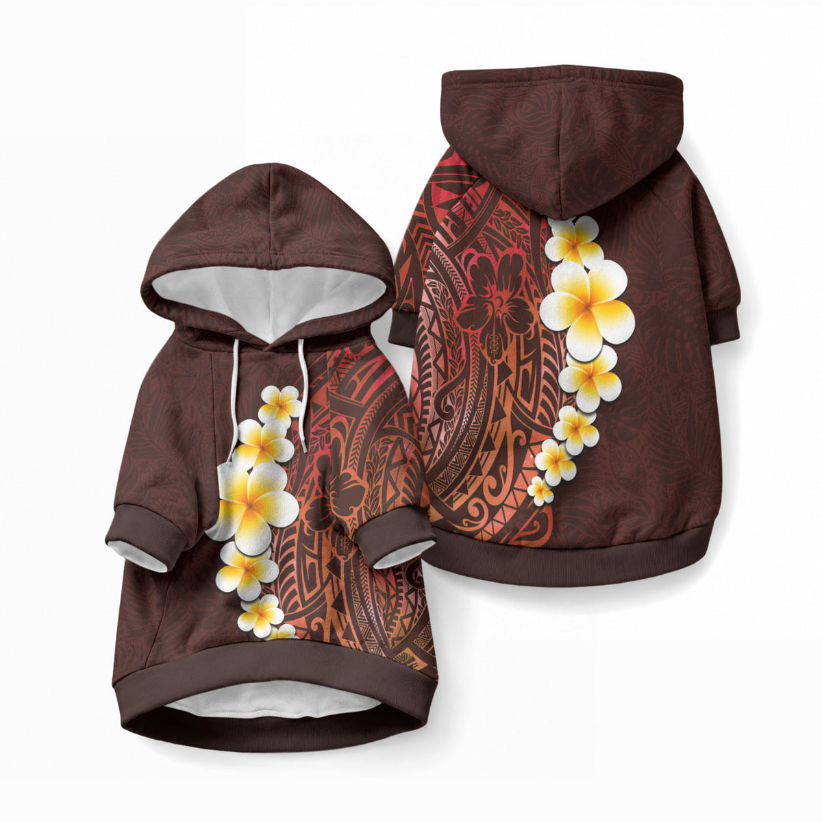 Red Tropical Plumeria With Galaxy Polynesian Art Pet Hoodie