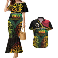 Vanuatu 1980 Couples Matching Mermaid Dress and Hawaiian Shirt Hapi 45 Yia Indipendens Anivesari LT14 Black - Polynesian Pride