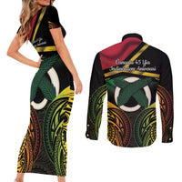 Vanuatu 1980 Couples Matching Short Sleeve Bodycon Dress and Long Sleeve Button Shirt Hapi 45 Yia Indipendens Anivesari LT14 - Polynesian Pride