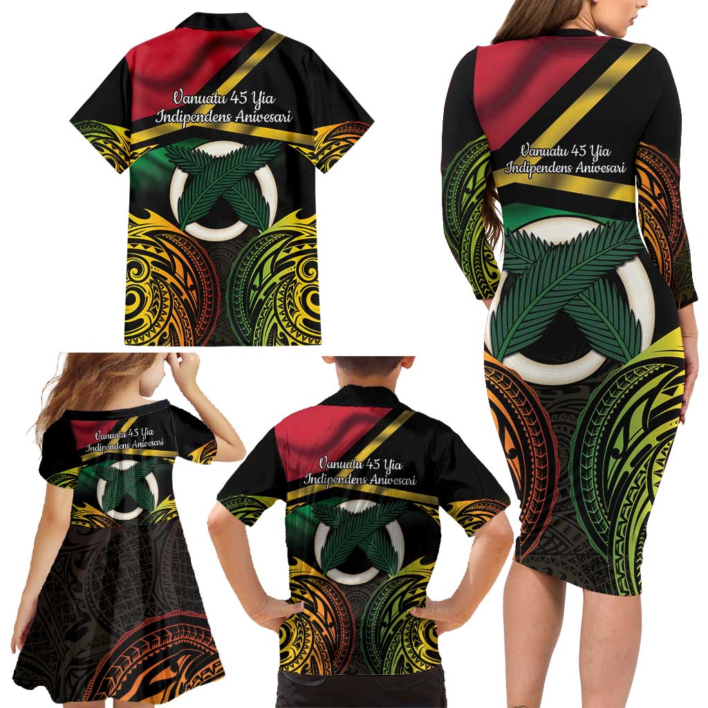 Vanuatu 1980 Family Matching Long Sleeve Bodycon Dress and Hawaiian Shirt Hapi 45 Yia Indipendens Anivesari LT14 - Polynesian Pride