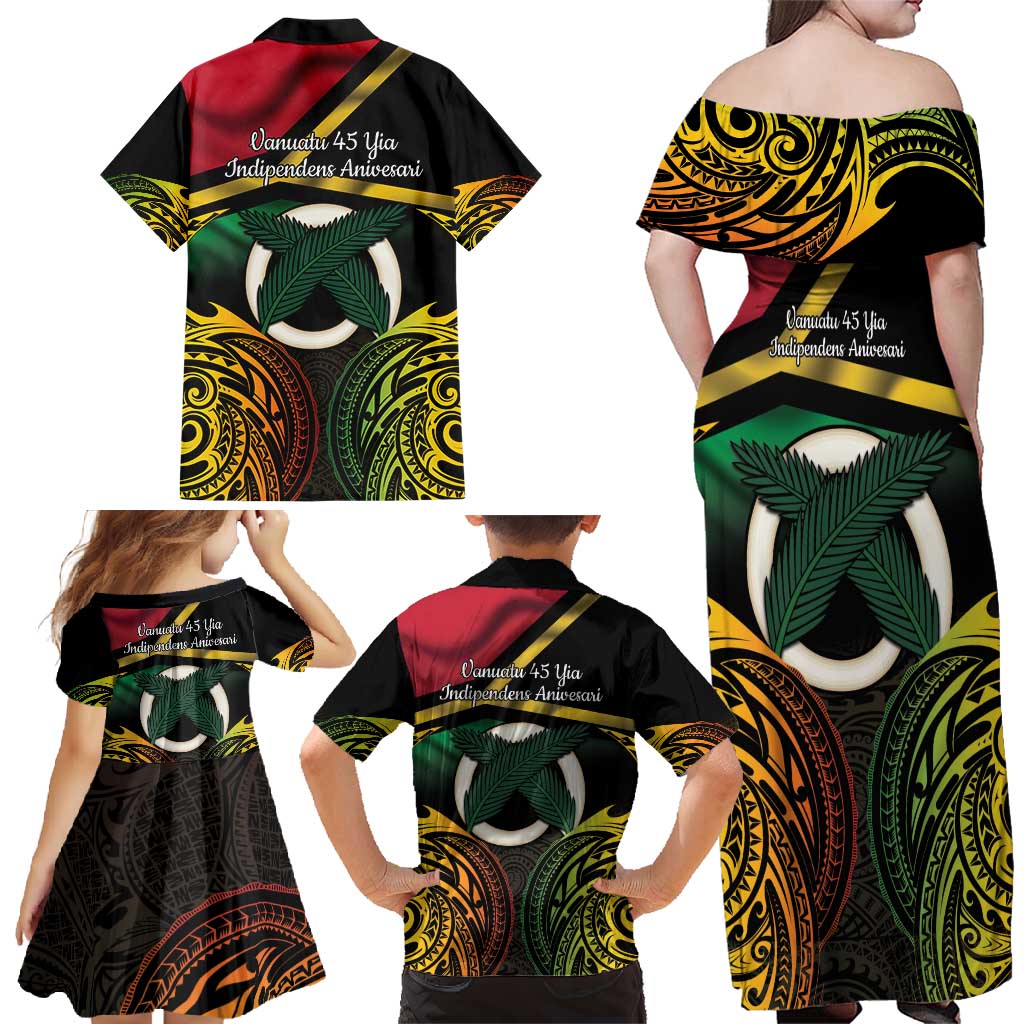 Vanuatu 1980 Family Matching Off Shoulder Maxi Dress and Hawaiian Shirt Hapi 45 Yia Indipendens Anivesari LT14 - Polynesian Pride