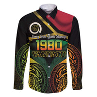 Vanuatu 1980 Family Matching Off Shoulder Maxi Dress and Hawaiian Shirt Hapi 45 Yia Indipendens Anivesari LT14 Dad's Shirt - Long Sleeve Black - Polynesian Pride