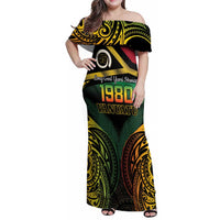 Vanuatu 1980 Family Matching Off Shoulder Maxi Dress and Hawaiian Shirt Hapi 45 Yia Indipendens Anivesari LT14 Mom's Dress Black - Polynesian Pride