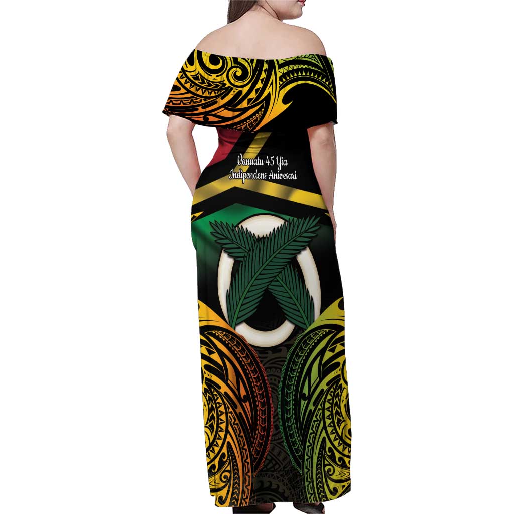 Vanuatu 1980 Family Matching Off Shoulder Maxi Dress and Hawaiian Shirt Hapi 45 Yia Indipendens Anivesari LT14 - Polynesian Pride