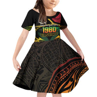 Vanuatu 1980 Family Matching Off Shoulder Short Dress and Hawaiian Shirt Hapi 45 Yia Indipendens Anivesari LT14 Daughter's Dress Black - Polynesian Pride