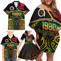 Vanuatu 1980 Family Matching Off Shoulder Short Dress and Hawaiian Shirt Hapi 45 Yia Indipendens Anivesari LT14 - Polynesian Pride