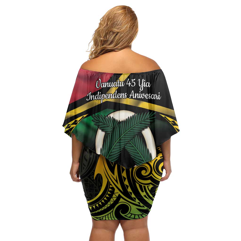 Vanuatu 1980 Family Matching Off Shoulder Short Dress and Hawaiian Shirt Hapi 45 Yia Indipendens Anivesari LT14 - Polynesian Pride