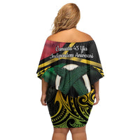 Vanuatu 1980 Family Matching Off Shoulder Short Dress and Hawaiian Shirt Hapi 45 Yia Indipendens Anivesari LT14 - Polynesian Pride
