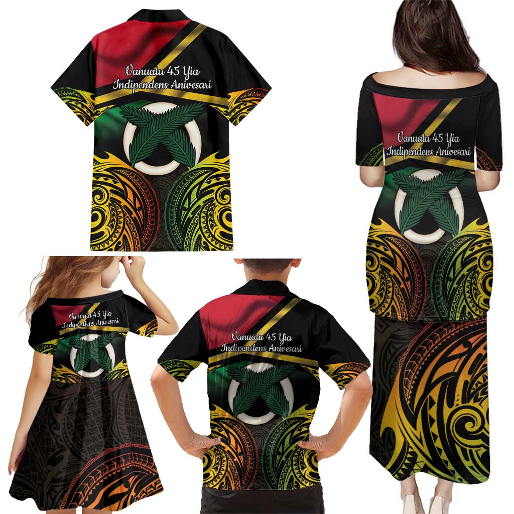 Vanuatu 1980 Family Matching Puletasi and Hawaiian Shirt Hapi 45 Yia Indipendens Anivesari LT14 - Polynesian Pride
