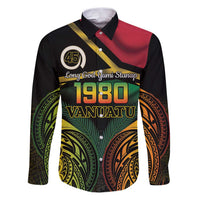 Vanuatu 1980 Family Matching Puletasi and Hawaiian Shirt Hapi 45 Yia Indipendens Anivesari LT14 Dad's Shirt - Long Sleeve Black - Polynesian Pride