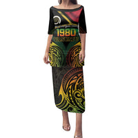 Vanuatu 1980 Family Matching Puletasi and Hawaiian Shirt Hapi 45 Yia Indipendens Anivesari LT14 Mom's Dress Black - Polynesian Pride