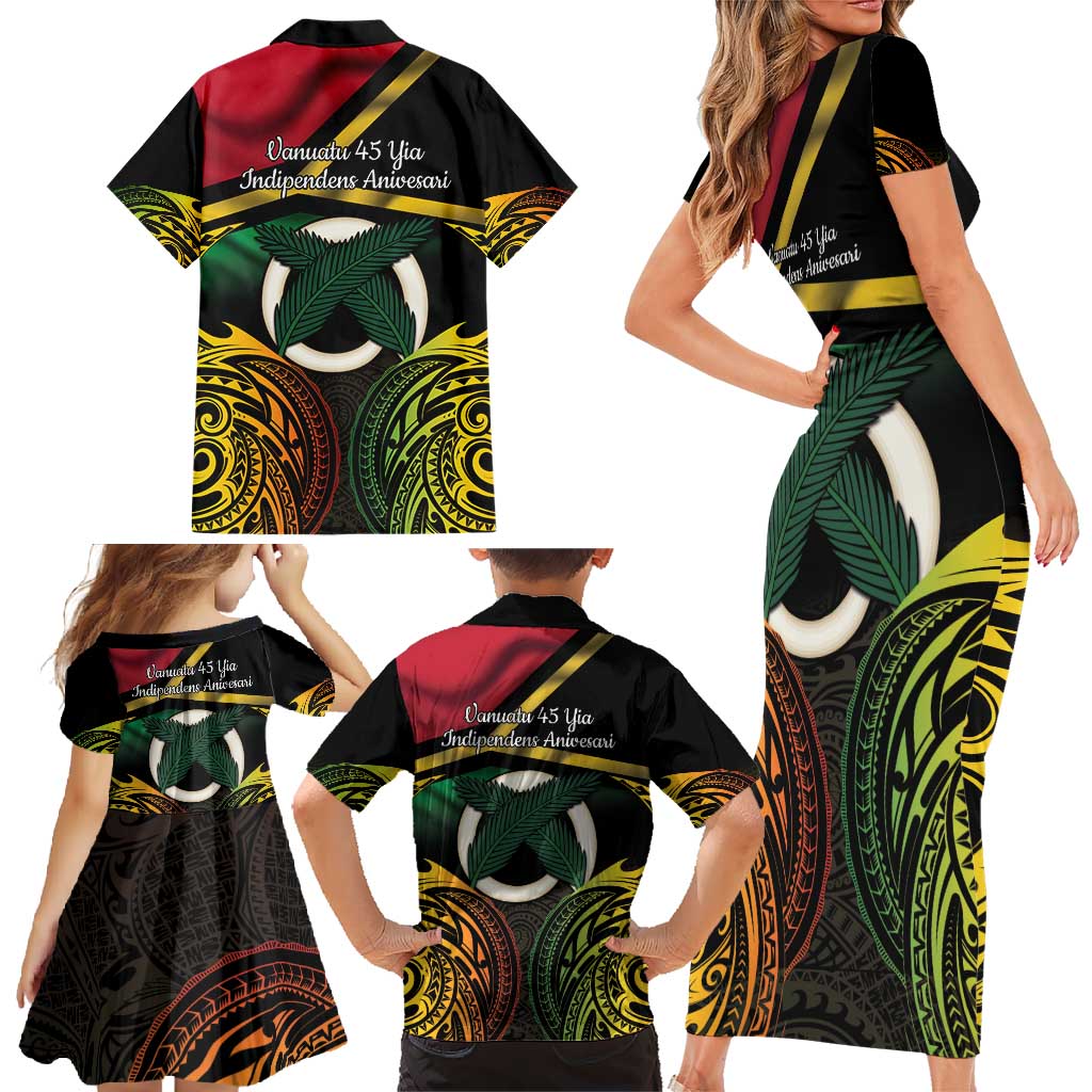 Vanuatu 1980 Family Matching Short Sleeve Bodycon Dress and Hawaiian Shirt Hapi 45 Yia Indipendens Anivesari LT14 - Polynesian Pride