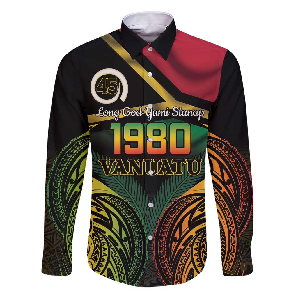 Vanuatu 1980 Family Matching Short Sleeve Bodycon Dress and Hawaiian Shirt Hapi 45 Yia Indipendens Anivesari LT14 Dad's Shirt - Long Sleeve Black - Polynesian Pride