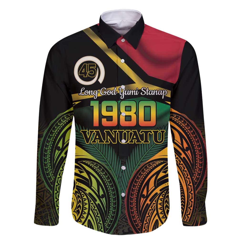 Vanuatu 1980 Family Matching Summer Maxi Dress and Hawaiian Shirt Hapi 45 Yia Indipendens Anivesari LT14 Dad's Shirt - Long Sleeve Black - Polynesian Pride