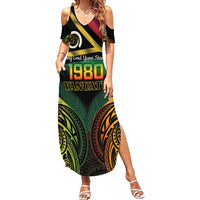 Vanuatu 1980 Family Matching Summer Maxi Dress and Hawaiian Shirt Hapi 45 Yia Indipendens Anivesari LT14 Mom's Dress Black - Polynesian Pride