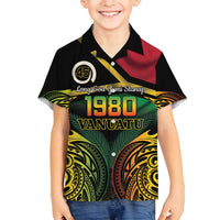 Vanuatu 1980 Family Matching Summer Maxi Dress and Hawaiian Shirt Hapi 45 Yia Indipendens Anivesari LT14 Son's Shirt Black - Polynesian Pride