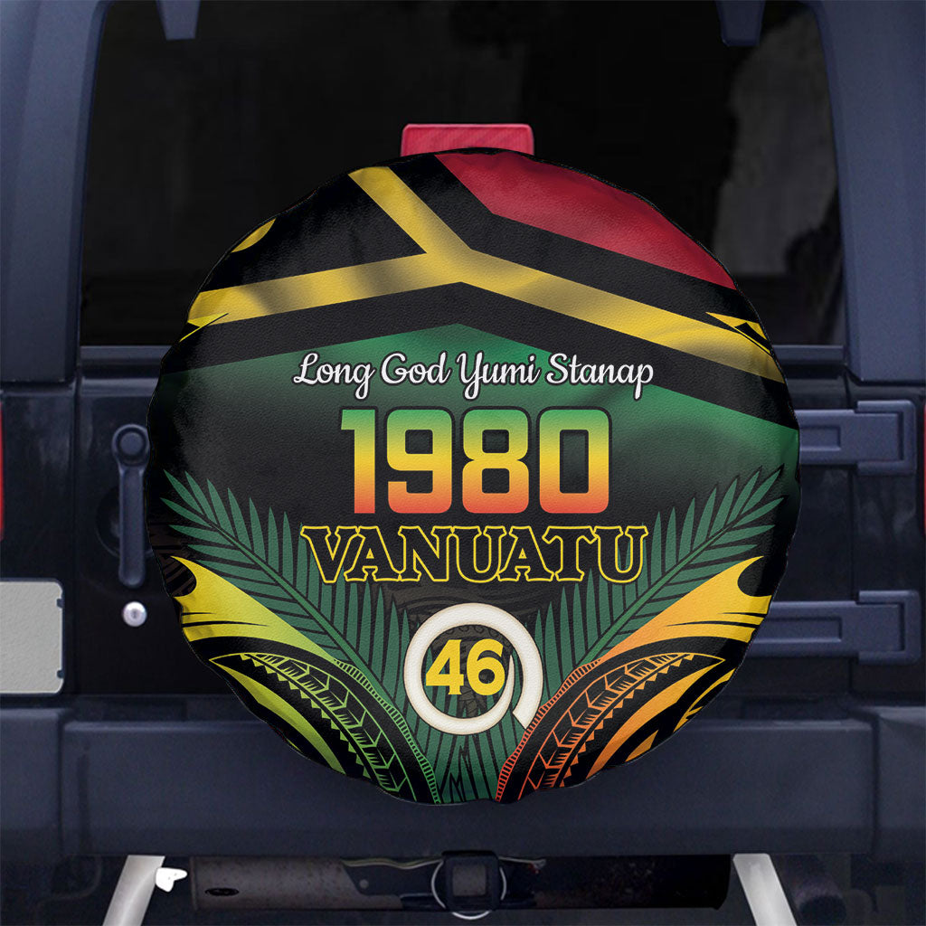 Vanuatu 1980 Spare Tire Cover Hapi 46 Yia Indipendens Anivesari LT14 No hole Black - Polynesian Pride