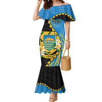 Tuvalu Independence Day Family Matching Mermaid Dress and Hawaiian Shirt Manuia te tutokotasi o Tuvaluan Dolphin Tattoo LT14 Mom's Dress Blue - Polynesian Pride