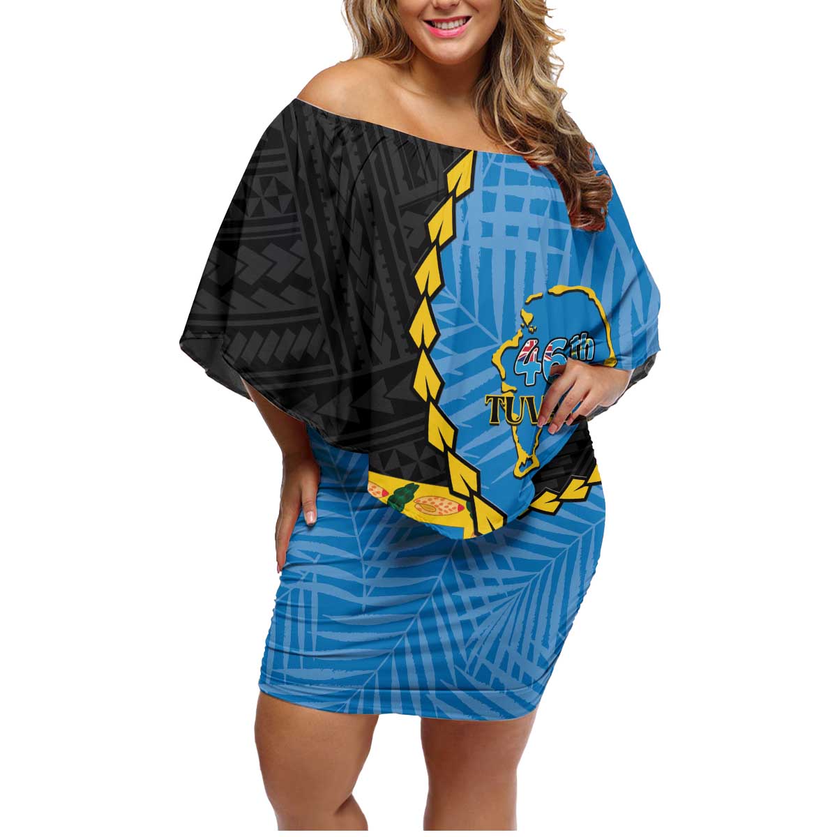 Tuvalu Independence Day Family Matching Off Shoulder Short Dress and Hawaiian Shirt Manuia te tutokotasi o Tuvaluan Dolphin Tattoo