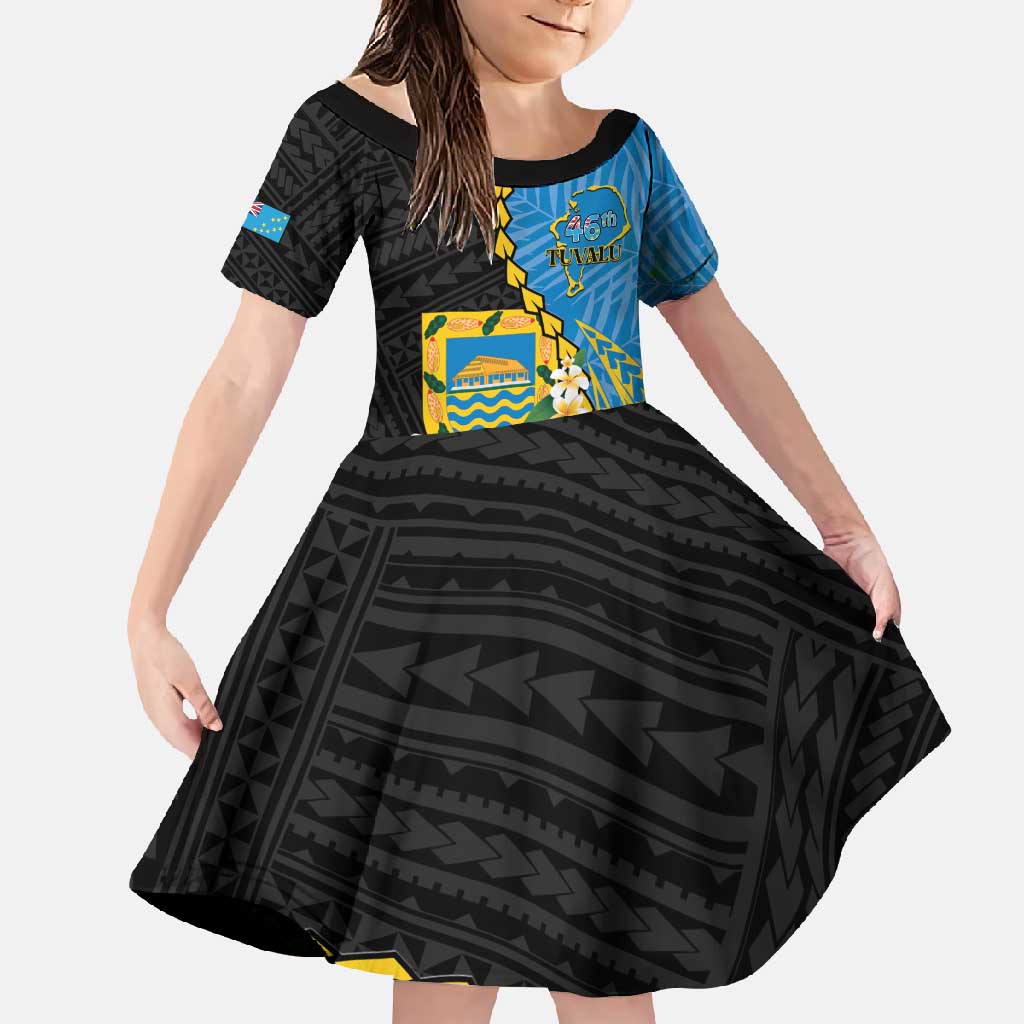 Tuvalu Independence Day Family Matching Tank Maxi Dress and Hawaiian Shirt Manuia te tutokotasi o Tuvaluan Dolphin Tattoo LT14 Daughter's Dress Blue - Polynesian Pride