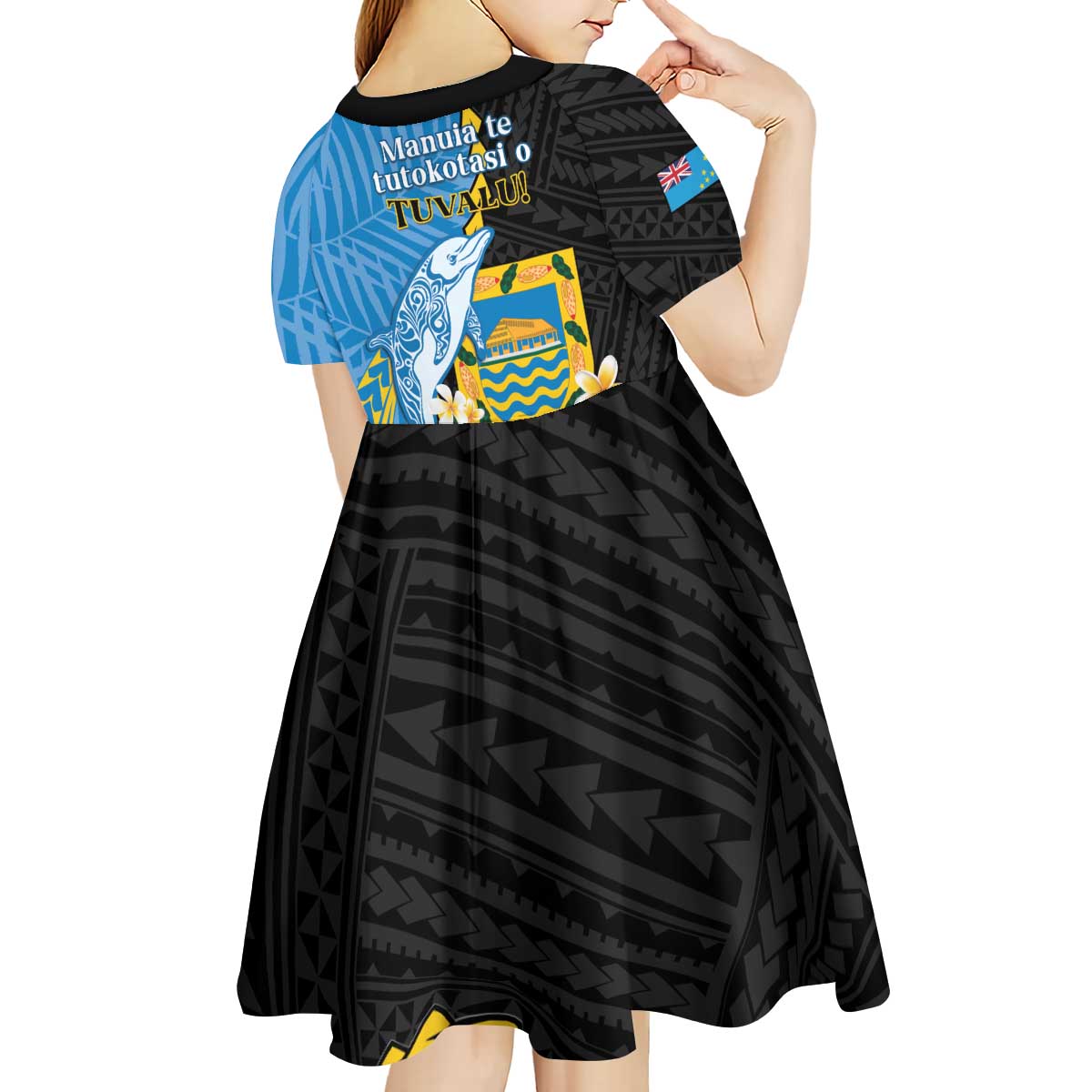 Tuvalu Independence Day Kid Short Sleeve Dress Manuia te tutokotasi o Tuvaluan Dolphin Tattoo
