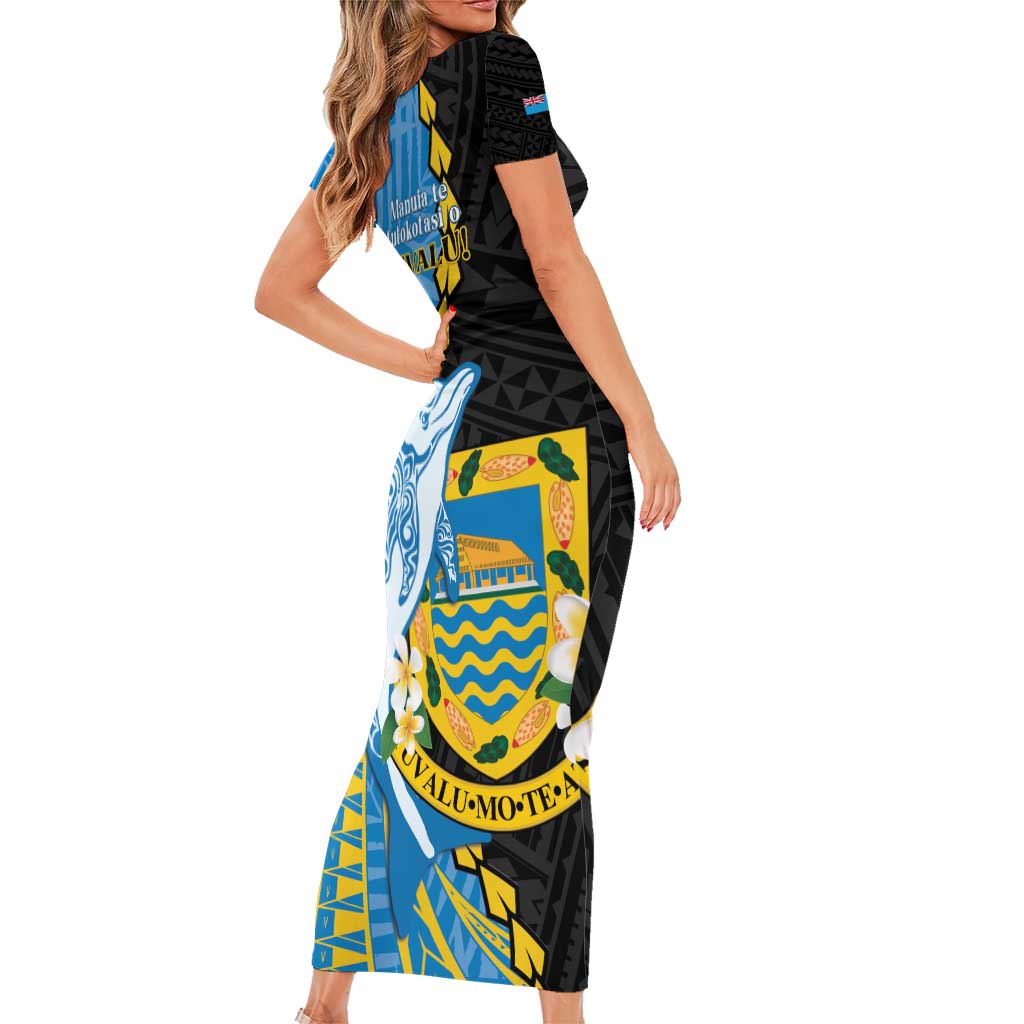Tuvalu Independence Day Short Sleeve Bodycon Dress Manuia te tutokotasi o Tuvaluan Dolphin Tattoo LT14 - Polynesian Pride