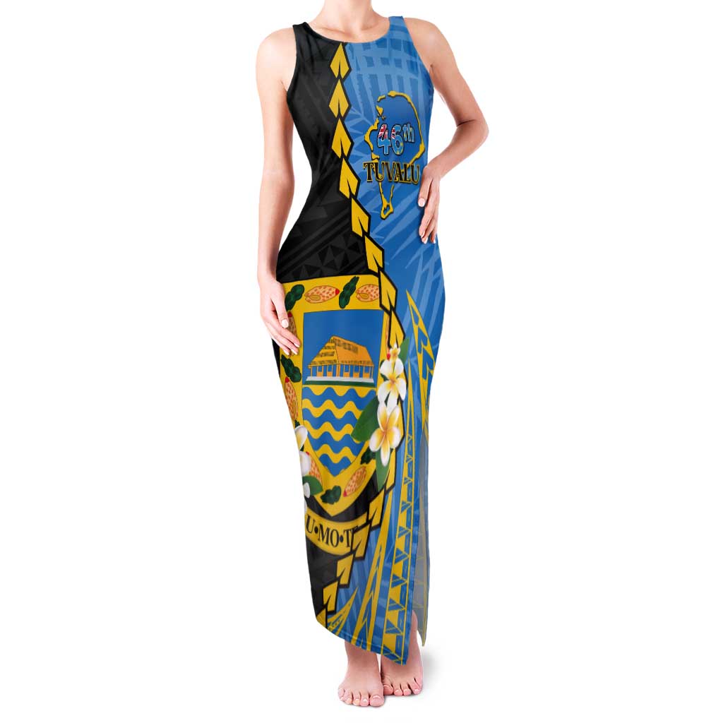 Tuvalu Independence Day Tank Maxi Dress Manuia te tutokotasi o Tuvaluan Dolphin Tattoo LT14 Women Blue - Polynesian Pride