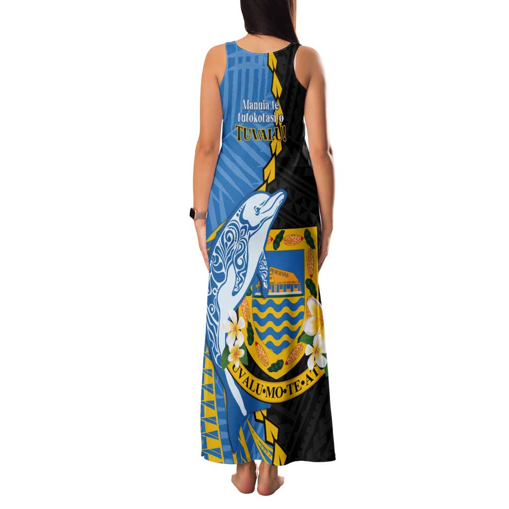 Tuvalu Independence Day Tank Maxi Dress Manuia te tutokotasi o Tuvaluan Dolphin Tattoo LT14 - Polynesian Pride