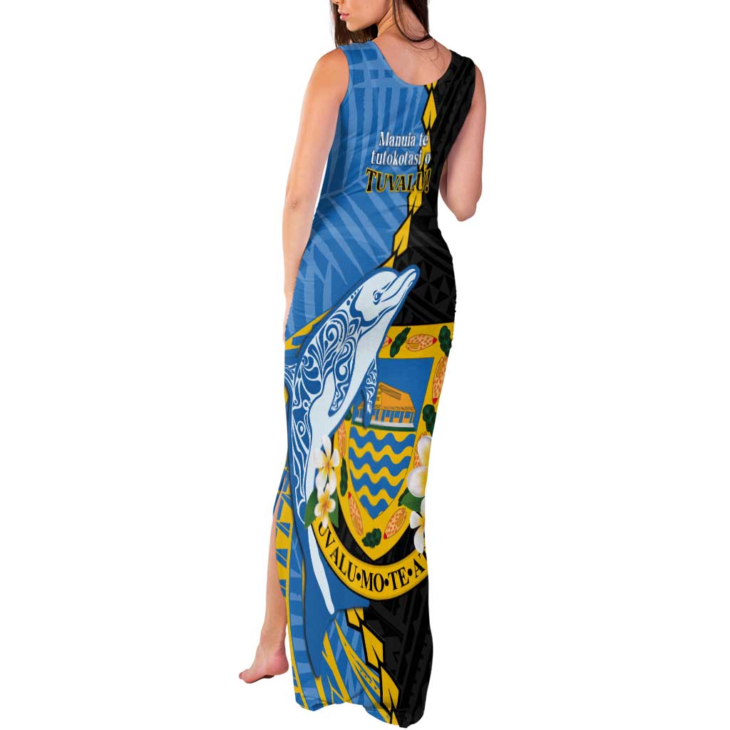 Tuvalu Independence Day Tank Maxi Dress Manuia te tutokotasi o Tuvaluan Dolphin Tattoo LT14 - Polynesian Pride