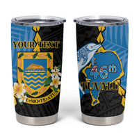Tuvalu Independence Day Tumbler Cup Manuia te tutokotasi o Tuvaluan Dolphin Tattoo LT14 Blue - Polynesian Pride