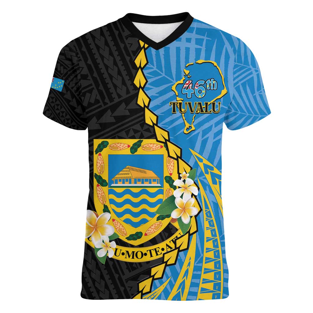 Tuvalu Independence Day Women V-Neck T-Shirt Manuia te tutokotasi o Tuvaluan Dolphin Tattoo LT14 Female Blue - Polynesian Pride