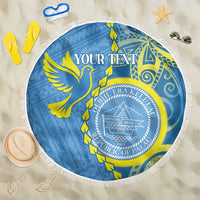Personalised Palau Independence Day Beach Blanket Belau Coat Of Arms Polynesian Curve Style LT14 One Size 150cm Blue - Polynesian Pride