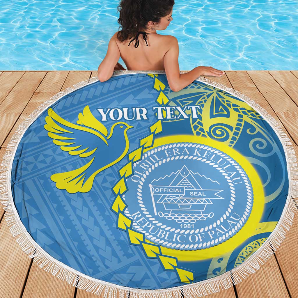 Personalised Palau Independence Day Beach Blanket Belau Coat Of Arms Polynesian Curve Style LT14 - Polynesian Pride