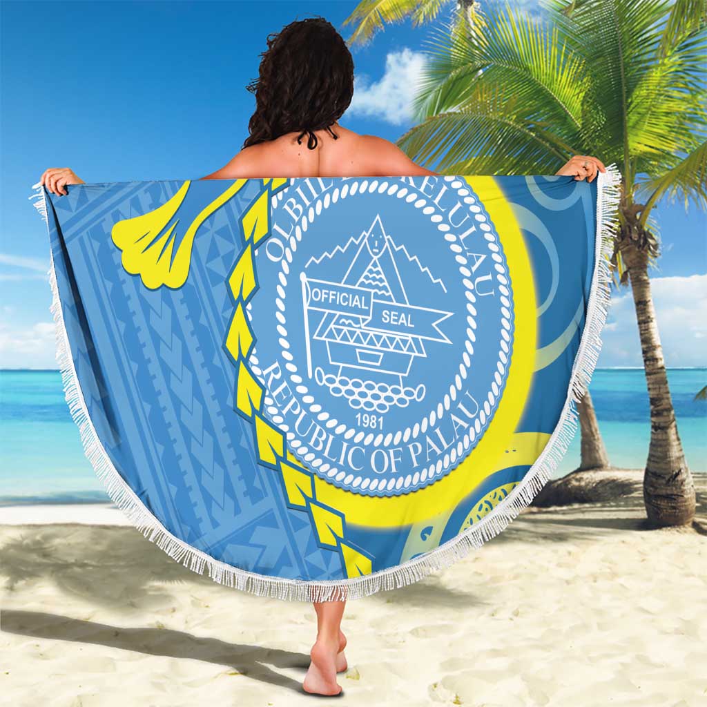 Personalised Palau Independence Day Beach Blanket Belau Coat Of Arms Polynesian Curve Style LT14 - Polynesian Pride