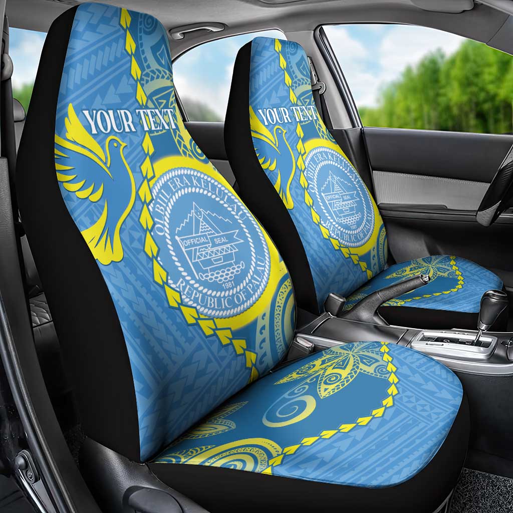 Personalised Palau Independence Day Car Seat Cover Belau Coat Of Arms Polynesian Curve Style LT14 - Polynesian Pride