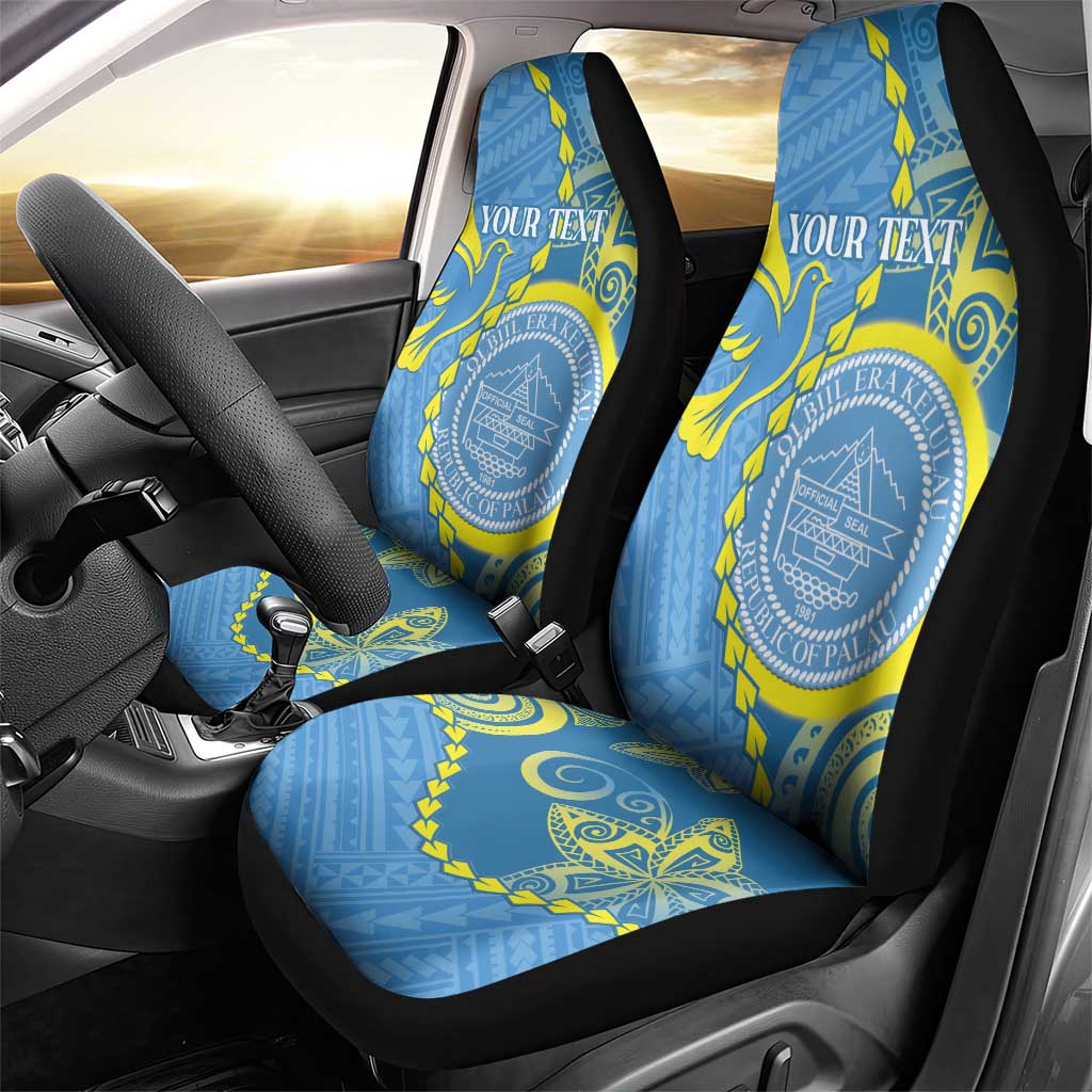 Personalised Palau Independence Day Car Seat Cover Belau Coat Of Arms Polynesian Curve Style LT14 - Polynesian Pride