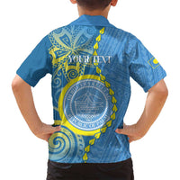 Personalised Palau Independence Day Family Matching Long Sleeve Bodycon Dress and Hawaiian Shirt Belau Coat Of Arms Polynesian Curve Style LT14 - Polynesian Pride