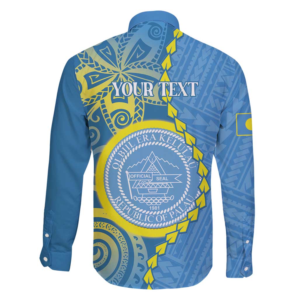 Personalised Palau Independence Day Family Matching Long Sleeve Bodycon Dress and Hawaiian Shirt Belau Coat Of Arms Polynesian Curve Style LT14 - Polynesian Pride
