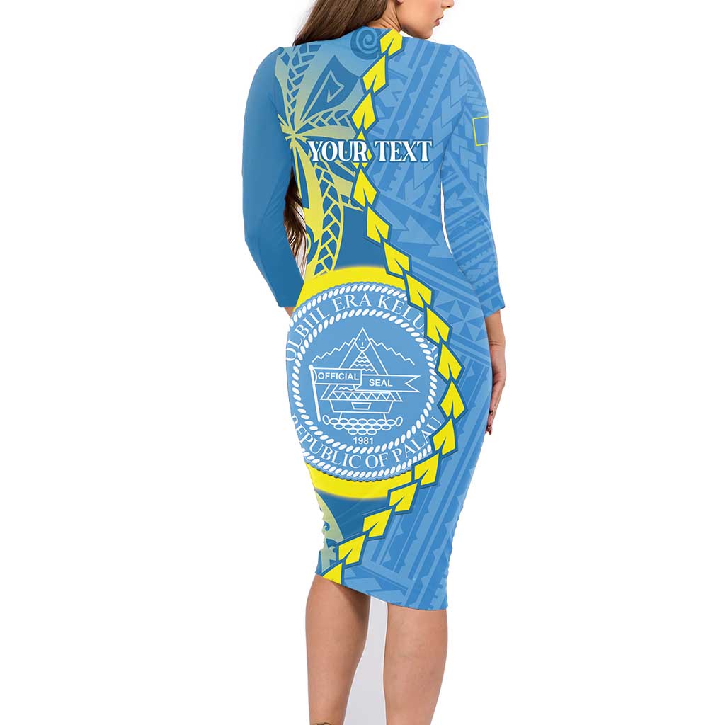 Personalised Palau Independence Day Family Matching Long Sleeve Bodycon Dress and Hawaiian Shirt Belau Coat Of Arms Polynesian Curve Style LT14 - Polynesian Pride
